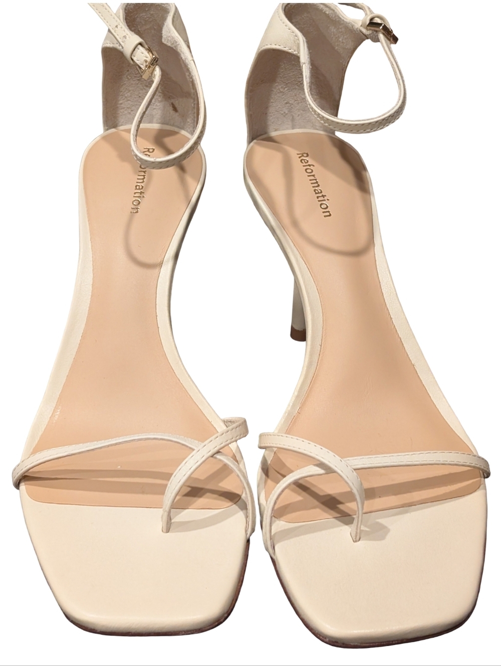 Reformation Gigi Strappy Mid Heel Sandal Almond  Size 7.5 NIB New